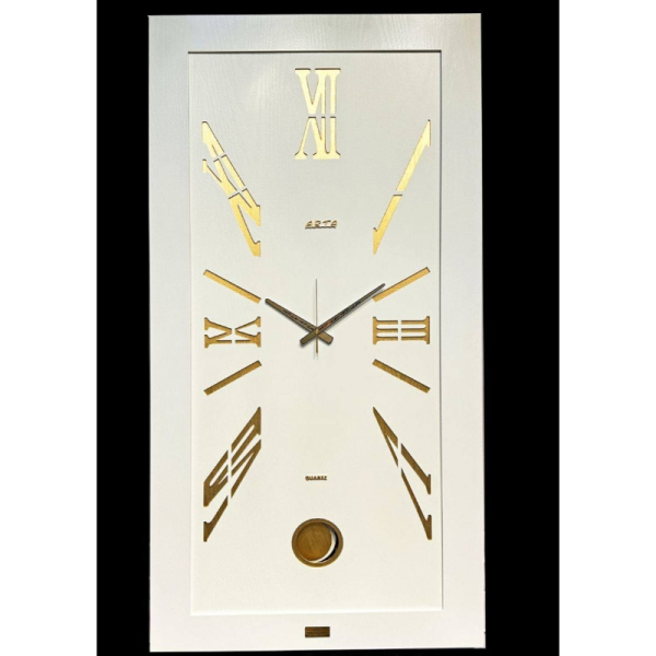  ساعت دیواری آرتا Arta کد 123، ساعت دیواری چهارگوش چوبی با متریال MDF، رنگ سفید، دارای موتور آرامگرد، ساعت دیواری با اعداد رومی