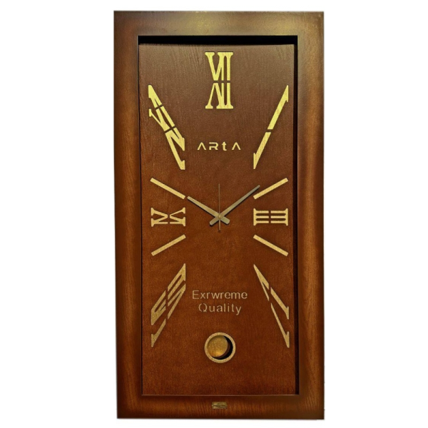  ساعت دیواری آرتا Arta کد 123، ساعت دیواری چهارگوش چوبی با متریال MDF، رنگ قهوه ای، دارای موتور آرامگرد، ساعت دیواری با اعداد رومی