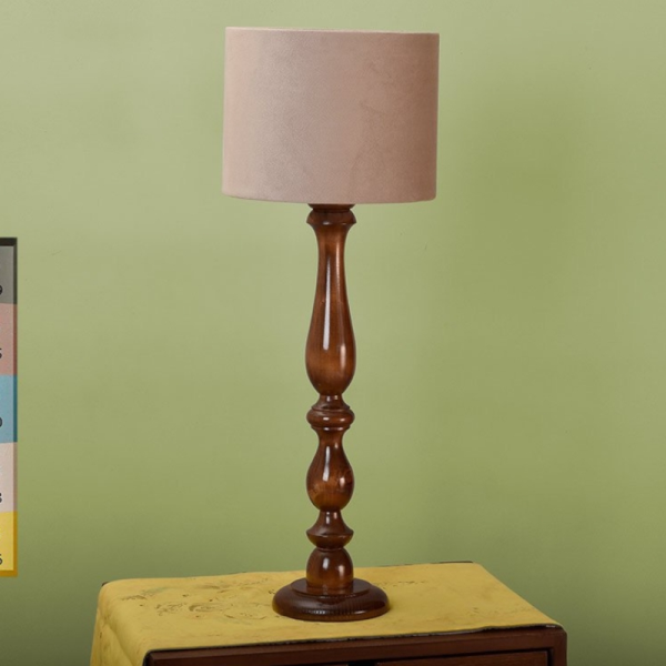 آباژور و چراغ خواب رومیزی مدل R0005، آباژور با پایه چوبی فوق العاده با کیفیت، طرح زیبا شید با رنگ ساده و یک دست کرم روشن
