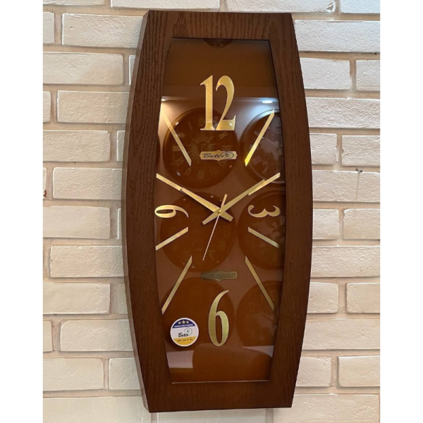 ساعت دیواری چوبی بتیس مدل 7035 قهوه ای، ساعت دیواری چهارگوش با متریال تمام چوب، سایز 70x35x7 با تنوع رنگی، موتور تایوانی درجه یک