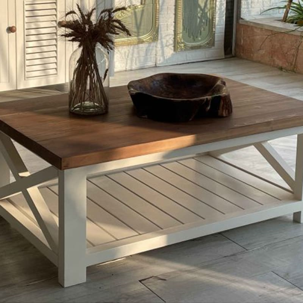 میز جلو مبلی چوبی ، میز جلو مبلی مستطیلی با متریال چوب و رنگ پلی یورتان، پایه های پهن و مقاوم چوبی، مدل 0023