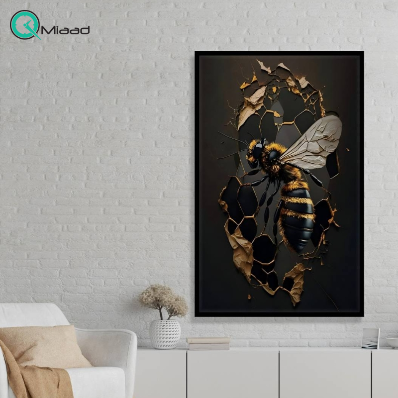 تابلو تزیینی شاینینگ طرح انتزاعی زنبور عسل