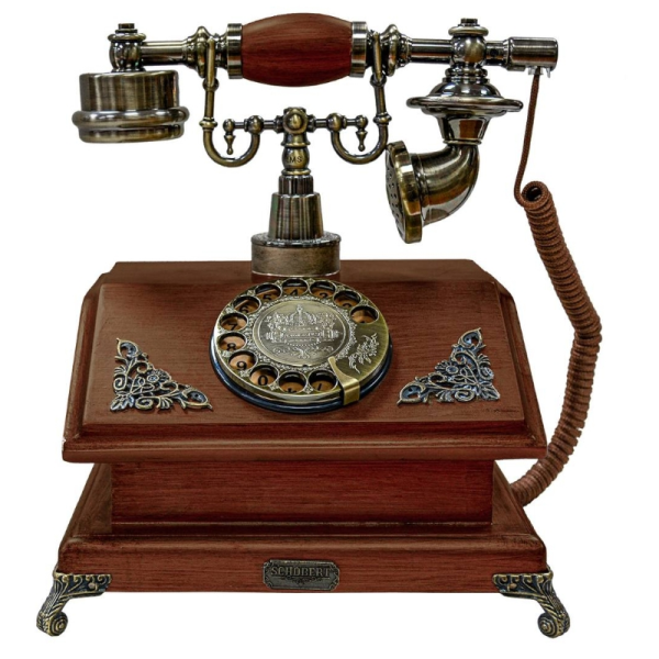 تلفن رومیزی چوبی شوبرت مدل 4451، تلفن بی‌نظیر با شماره گیر چرخشی، تلفن سنتی و خاص و نوستالژی، وسیله کلیدی برای تزیین دکور منزل