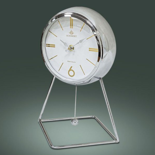 ساعت رومیزی شوبرت مدل 6014، ساعت رومیزی جدید از جنس فلز آبکاری شده با موتور آرامگرد مناسب میز کار و میز کنسول، رنگ نقره ای
