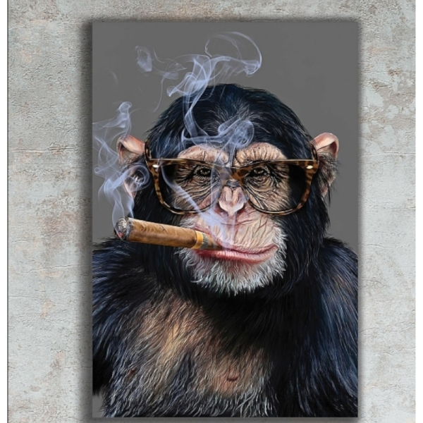 تابلو دکوراتیو شاین کد 219، جدیدترین مدل تابلو با بالاترین کیفیت چاپ، متریال پی وی سی قاب، تابلو هنری با کیفیت فوق العاده و قابل شستشو و سری دوم طرح میمون با سیگار برگ