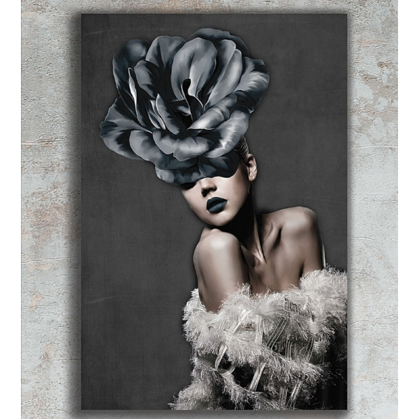 تابلو دکوراتیو شاین کد 231، جدیدترین مدل تابلو با بالاترین کیفیت چاپ، متریال پی وی سی قاب، تابلو هنری با کیفیت فوق العاده و قابل شستشو و سری سوم طرح دختر با گل روی سر