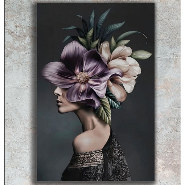 تابلو دکوراتیو شاین کد 232، جدیدترین مدل تابلو با بالاترین کیفیت چاپ، متریال پی وی سی قاب، تابلو هنری با کیفیت فوق العاده و قابل شستشو و سری چهارم طرح دختر با گل روی سر