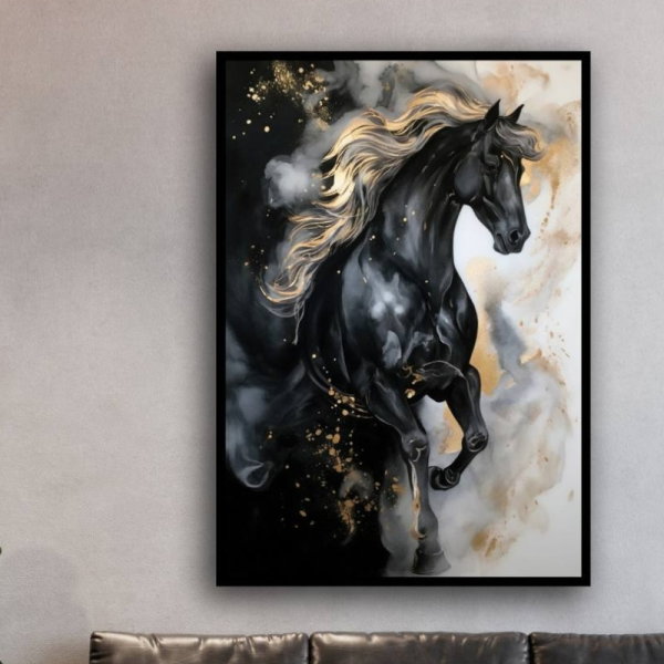 تابلو دکوراتیو شاین کد 203، جدیدترین مدل تابلو با بالاترین کیفیت چاپ، متریال پی وی سی قاب، تابلو هنری با کیفیت فوق العاده و قابل شستشو و سری دوم طرح انتزاعی اسب سیاه