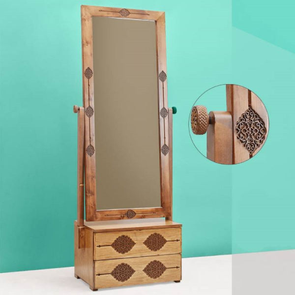 آینه دو کشو عباسی مدل AY04036، آینه ای بسیار زیبا با طراحی چوبی و کلاسیک