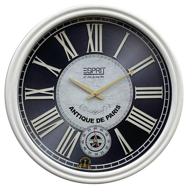 ساعت دیواری چوبی اسپریت مدل 2010، ساعت دیواری زیبا با موتور ثانیه شمار مستقل، دارای اعداد رومی با فونت خوانا روی صفحه ساعت، رنگ سفید