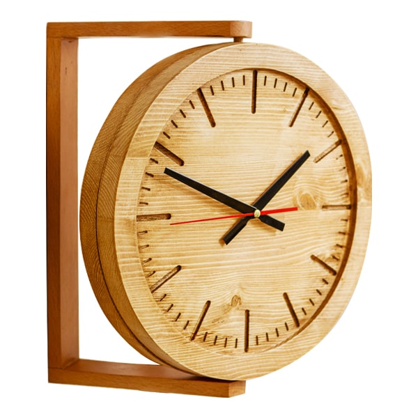 ساعت دیواری چوبی دو طرفه دست ساز مدل 201