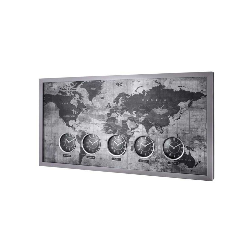 ساعت دیواری چند زمانه لوتوس مدل 90902 سیلور قیمت ساعت دیواری