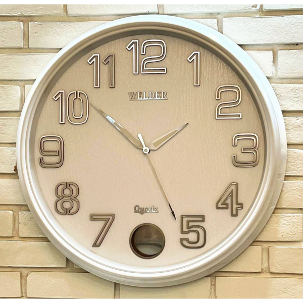 ساعت دیواری ولدر Welder، ساعت دیواری سایز 60 پاندولی طرح چوبی شماره برجسته با قاب پلاستیک کیفیت بالا کد 632