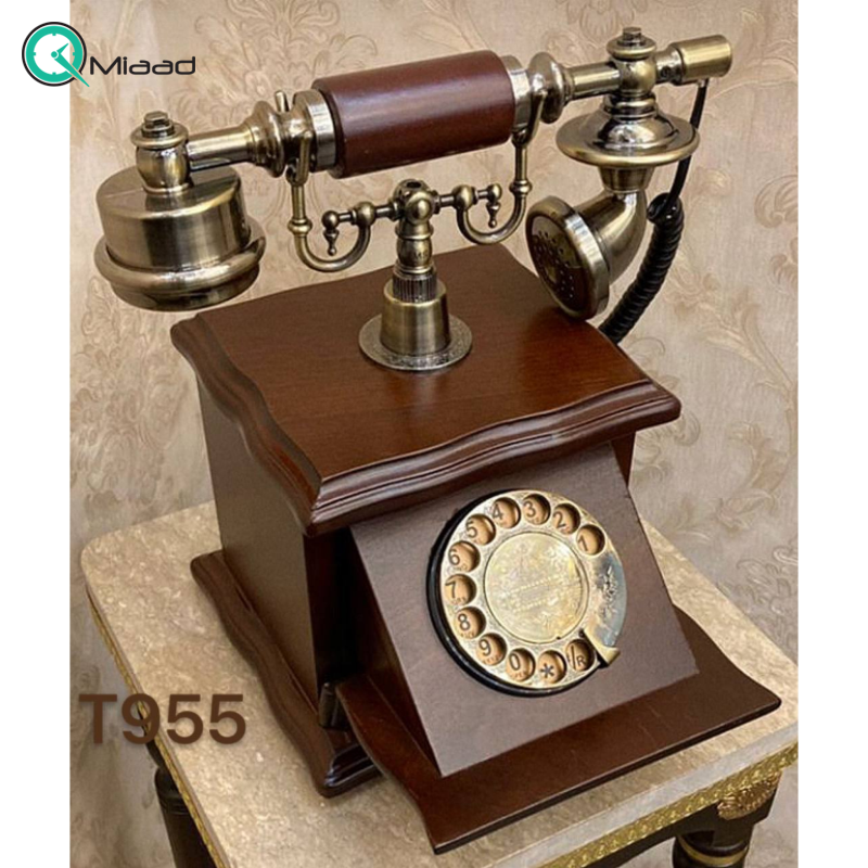 تلفن رومیزی چوبی والتر، تلفن رومیزی کلاسیک | تلفن رومیزی دکوری نوستالژی، رنگ فندقی مدل T955