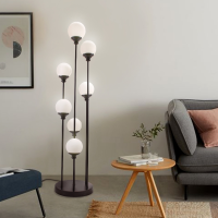 آباژور سالنی مدل 155، آباژور ایستاده با پایه آهنی و حباب شیشه ای، دارای 7 سرپیچ و حباب و تنوع طرح با آبکاری فورتیک، فوق العاده با کیفیت آباژور والتر چوبی