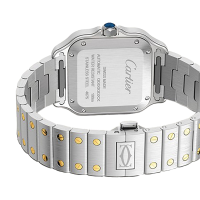 ساعت مچی مردانه کارتیه سانتوس، ساعت مچی مردانه زیبا با متریال تمام استیل، دورنگ طلایی، نمایش تقویم، صفحه سفید و عقربه های آبی رنگ خرید ساعت مچی مردانه سه موتوره ارزان