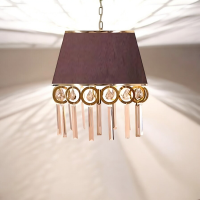 لوستر سقفی مدل 126، لوستر سقفی خاص با متریال طلق و پارچه کلاهک با رنگ بندی متنوع ، دارای 6 عدد سرپیچ شمعی E14 و 30 آویز و 15 حلقه قطر 8 سانت  خرید لوستر سقفی