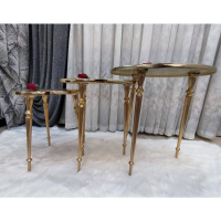 میز عسلی کد 5580، میز عسلی سه تکه مدل پوست ماری، آبکاری با کیفیت، دارای بسته بندی محکم، رنگ طلایی میز عسلی 3 تکه