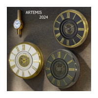 ساعت دیواری آرتمیس مدل 2044، ساعت دیواری ساخته شده با متریال فلز، دارای چرخ دنده متحرک روی صفحه ساعت، اعداد رومی برجسته، سایز 70، رنگ تیتانیوم طلایی
