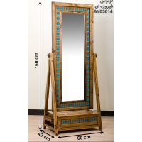 آینه ایستاده چاتمه کشو دار مدل لوتوس کد AY03014، آینه قدی بسیار زیبا با قاب چوبی روسی و دارای یک کشو چوبی، رنگ فیروزه ای دکوراسیون