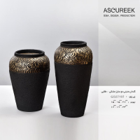 گلدان منبتی در دو سایز GO27197، گلدان تزیینی و دکوری با طراحی ساده و زیبا، رنگ مشکی طلایی با طرح زیبا منبت کاری شده طلایی رنگ  آسوریک