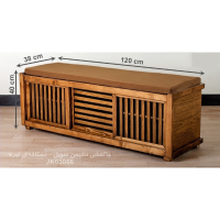 جاکفشی نشیمن مدل سویل کد JK03066، جاکفشی با طراحی سنتی، دارای طبقه های برای نگهداری کفش و جزییات مربوطه، رنگ رویه نسکافه ای تیره  جهیزیه