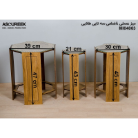 میز عسلی چوبی مدل M104063، میز عسلی چوبی 8 ضلعی سه تایی، میز عسلی مدل با طراحی کلاسیک، رنگ طلایی میز عسلی چوبی
