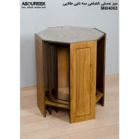 میز عسلی چوبی مدل M104063، میز عسلی چوبی 8 ضلعی سه تایی، میز عسلی مدل با طراحی کلاسیک، رنگ طلایی میز عسلی 3 تکه
