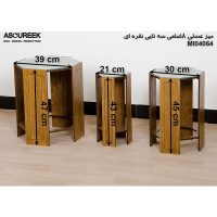 میز عسلی چوبی مدل M104064، میز عسلی چوبی 8 ضلعی سه تایی، میز عسلی مدل با طراحی کلاسیک، رنگ نقره ای میز عسلی چوبی