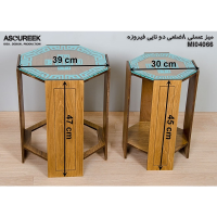 میز عسلی چوبی مدل M104066، میز عسلی چوبی 8 ضلعی دو تایی، میز عسلی مدل با طراحی کلاسیک، رنگ فیروزه  میز عسلی چوبی
