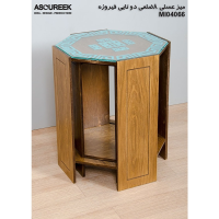 میز عسلی چوبی مدل M104066، میز عسلی چوبی 8 ضلعی دو تایی، میز عسلی مدل با طراحی کلاسیک، رنگ فیروزه  میز عسلی 3 تکه