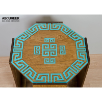 میز عسلی چوبی مدل M104066، میز عسلی چوبی 8 ضلعی دو تایی، میز عسلی مدل با طراحی کلاسیک، رنگ فیروزه  میز عسلی سلطنتی