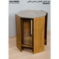 میز عسلی چوبی مدل M104067، میز عسلی چوبی 8 ضلعی دو تایی، میز عسلی مدل با طراحی کلاسیک، رنگ طلایی میز عسلی 3 تکه