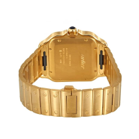 ساعت مچی مردانه کارتیه سانتوس، ساعت مچی مردانه زیبا با متریال تمام استیل، طلایی رنگ، نمایش تقویم، صفحه سفید و عقربه های آبی رنگ خرید ساعت مچی مردانه سه موتوره ارزان