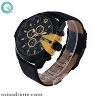 ساعت مچی دیزل مردانه کرنوگراف گرد چرمی طلایی مشکی صفحه مشکی مدل DZ-4309 قیمت ساعت دیزل شاخدار