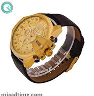ساعت مچی دیزل مردانه کرنوگراف گرد چرمی طلایی صفحه طلایی مدل DZ-4309 قیمت ساعت دیزل شاخدار