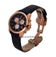 ساعت مچی رومانسون زنانه کرنوگراف گرد چرمی رزگلد صفحه مشکی کد 1824 فروش ساعت مچی طرح اصلی