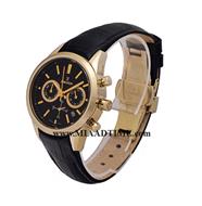 ساعت مچی رومانسون زنانه کرنوگراف گرد چرمی طلایی صفحه مشکی کد 16246 فروش ساعت مچی طرح اصلی