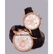 ساعت مچی رومانسون زنانه کرنوگراف گرد چرمی رزگلد صفحه سفید کد 16254 ساعت مچی زنانه بند چرم