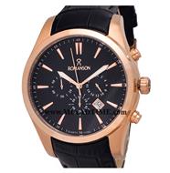 ساعت مچی رومانسون مردانه کرنوگراف گرد چرمی رزگلد صفحه مشکی کد 16257 ساعت مچی مردانه مارک دار