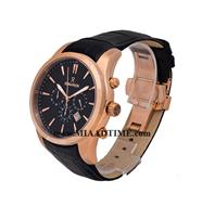 ساعت مچی رومانسون مردانه کرنوگراف گرد چرمی رزگلد صفحه مشکی کد 16257 ساعت مچی مردانه مارک دار