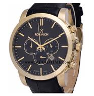 ساعت مچی رومانسون مردانه کرنوگراف گرد چرمی طلایی صفحه مشکی کد 16261 ساعت مچی مردانه مارک دار