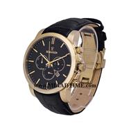 ساعت مچی رومانسون مردانه کرنوگراف گرد چرمی طلایی صفحه مشکی کد 16261 ساعت مچی مردانه مارک دار