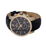 ساعت مچی رومانسون مردانه کرنوگراف گرد چرمی طلایی صفحه مشکی کد 16261 ساعت رومانسون مردانه