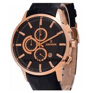 ساعت مچی رومانسون مردانه کرنوگراف گرد چرمی رزگلد صفحه مشکی شیشه رنگی کد 16262 ساعت مچی مردانه مارک دار