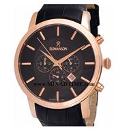 ساعت مچی رومانسون مردانه کرنوگراف گرد چرمی رزگلد صفحه مشکی کد 16298 ساعت مچی مردانه مارک دار