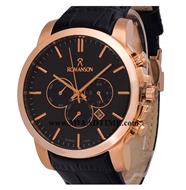 ساعت مچی رومانسون مردانه کرنوگراف گرد چرمی رزگلد صفحه مشکی کد 16267 ساعت مچی مردانه مارک دار