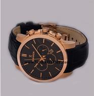 ساعت مچی رومانسون مردانه کرنوگراف گرد چرمی رزگلد صفحه مشکی کد 16267 ساعت رومانسون مردانه