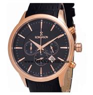 ساعت مچی رومانسون ROMANSON مردانه کرنوگراف گرد چرمی رزگلد صفحه مشکی کد 16299 ساعت مچی مردانه مارک دار