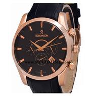 ساعت مچی رومانسون مردانه کرنوگراف گرد چرمی رزگلد صفحه مشکی کد 16271 ساعت مچی مردانه مارک دار